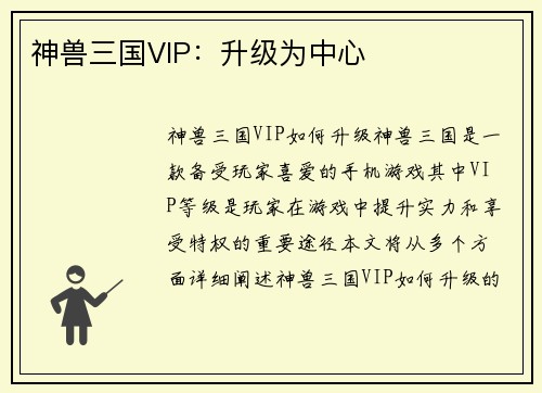 神兽三国VIP：升级为中心