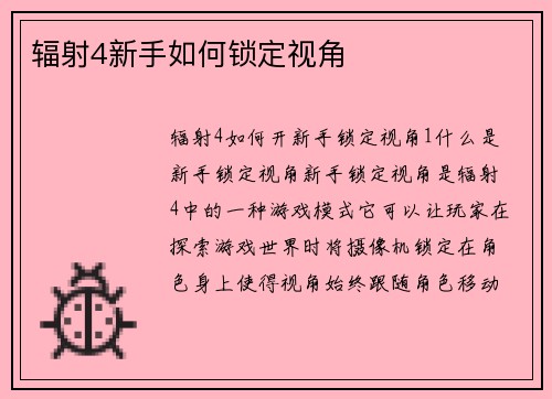辐射4新手如何锁定视角